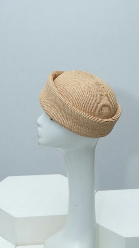 Retro Straw Pillbox Hat - Natural Raffia