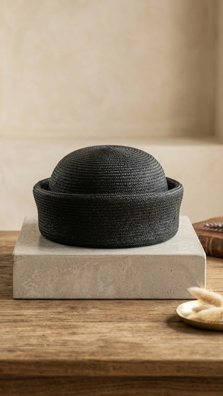 Retro Straw Pillbox Hat - Natural Raffia