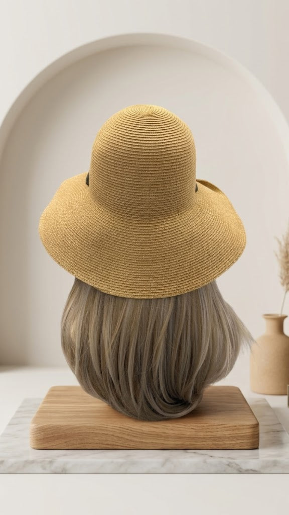 Wide Brim Straw Sun Hat with Elongated Ribbon for Women