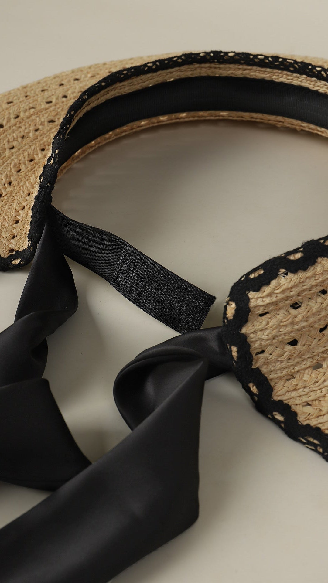 The Provence Raffia Sun Visor | Hand-woven Foldable Beach Hat with Silk Bow