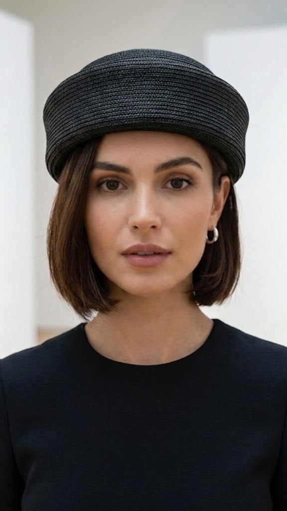 Retro Straw Pillbox Hat - Natural Raffia