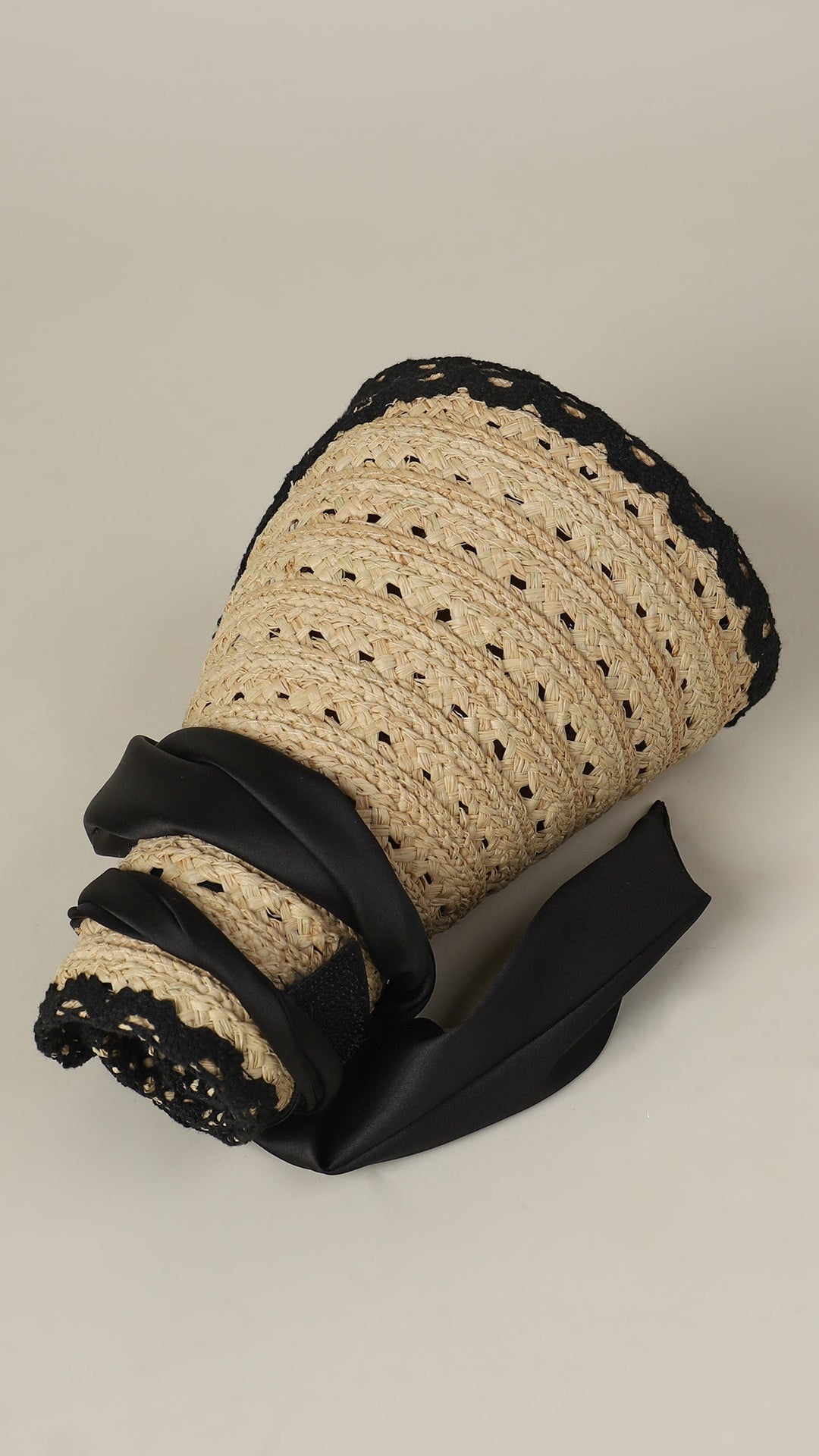 The Provence Raffia Sun Visor | Hand-woven Foldable Beach Hat with Silk Bow