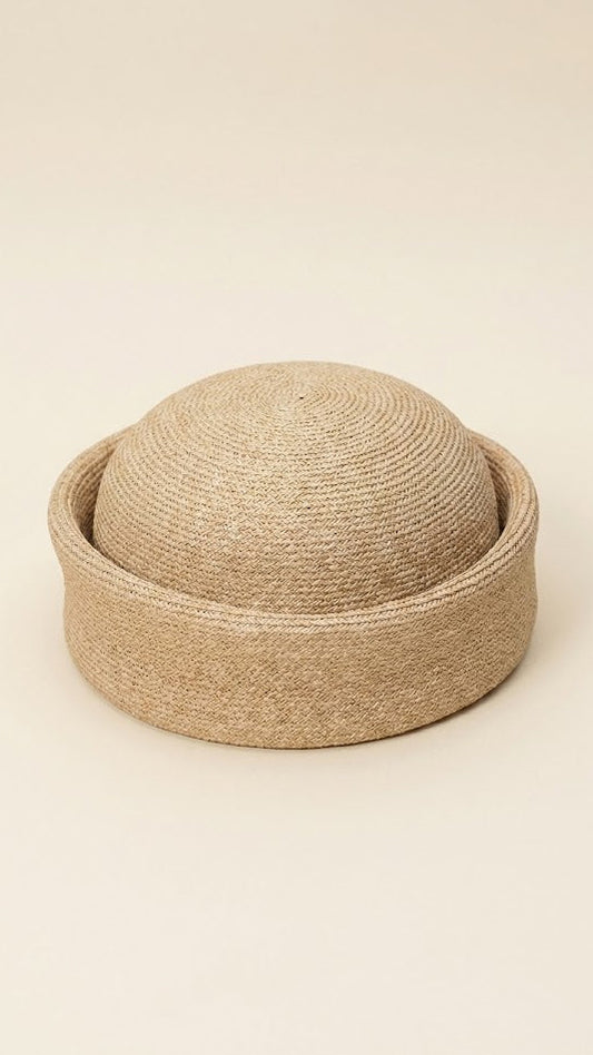 Retro Straw Pillbox Hat - Natural Raffia