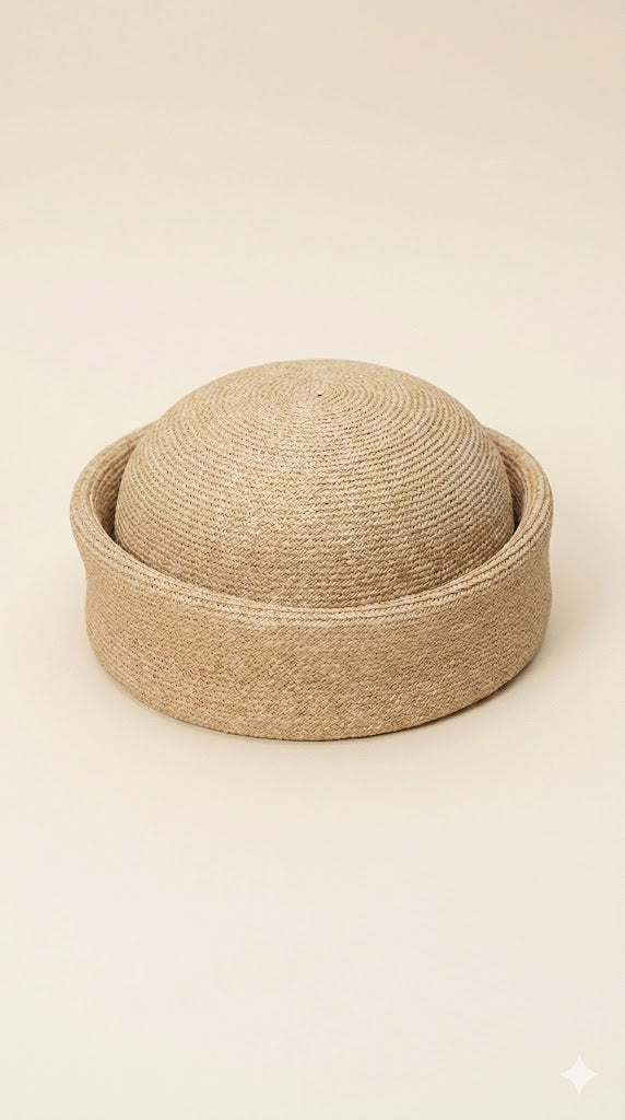 Retro Straw Pillbox Hat - Natural Raffia