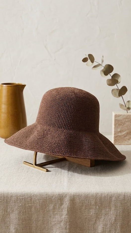 Knit Sun Hat - Elegant Wide-Brim Straw Bucket Hat for Women