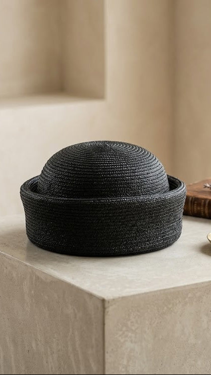 Retro Straw Pillbox Hat - Natural Raffia
