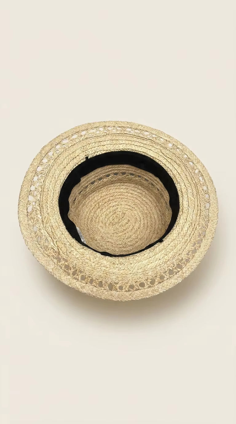 Open-Weave Raffia Hat with Slim Leather Belt
