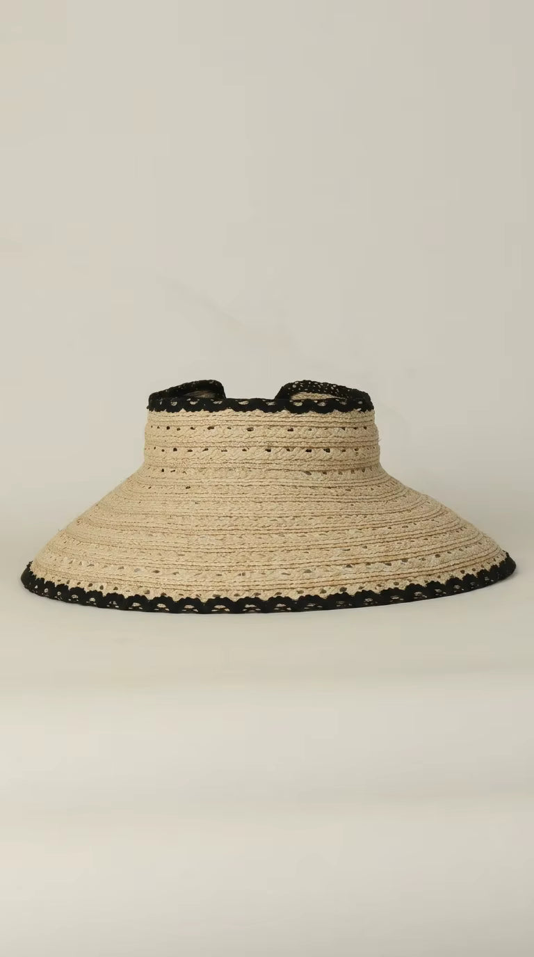 The Provence Raffia Sun Visor | Hand-woven Foldable Beach Hat with Silk Bow