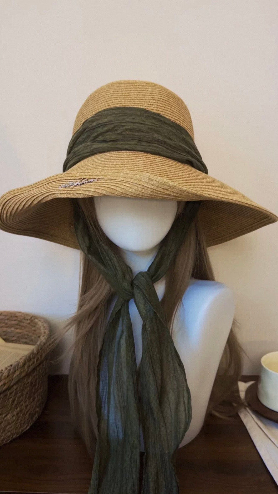 Wide Brim Straw Sun Hat with Elongated Ribbon for Women