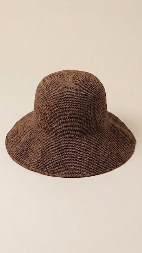 Knit Sun Hat - Elegant Wide-Brim Straw Bucket Hat for Women