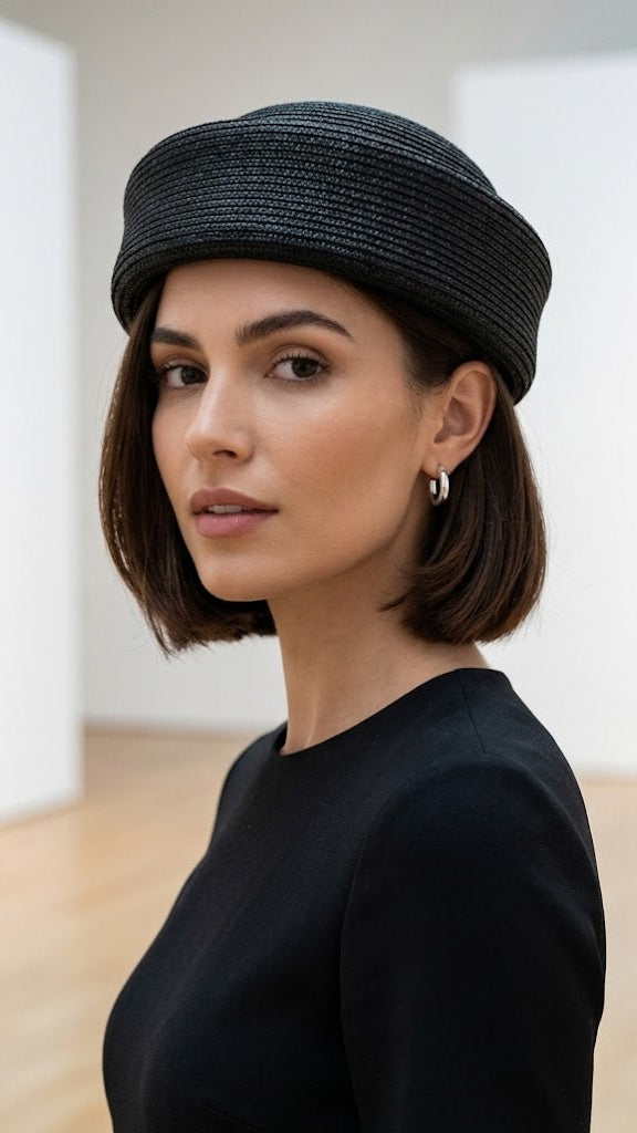 Retro Straw Pillbox Hat - Natural Raffia