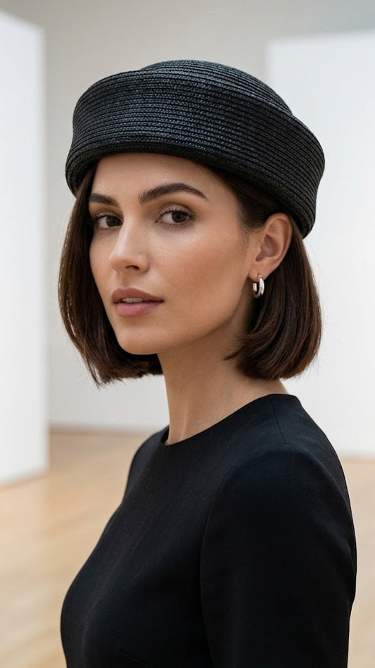 Retro Straw Pillbox Hat - Natural Raffia